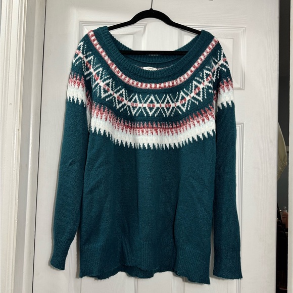 Maurices Teal and White Fair Isle Sweater - Picture 2 of 5
